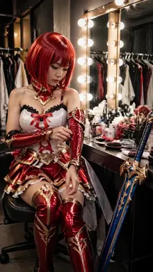 Detailed Backstage Cosplay Preparation Photo