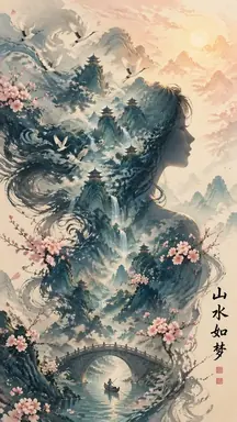 Dreamlike East Asian Ink Fantasy Illustration