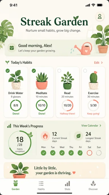 Streak Garden Mobile App UI